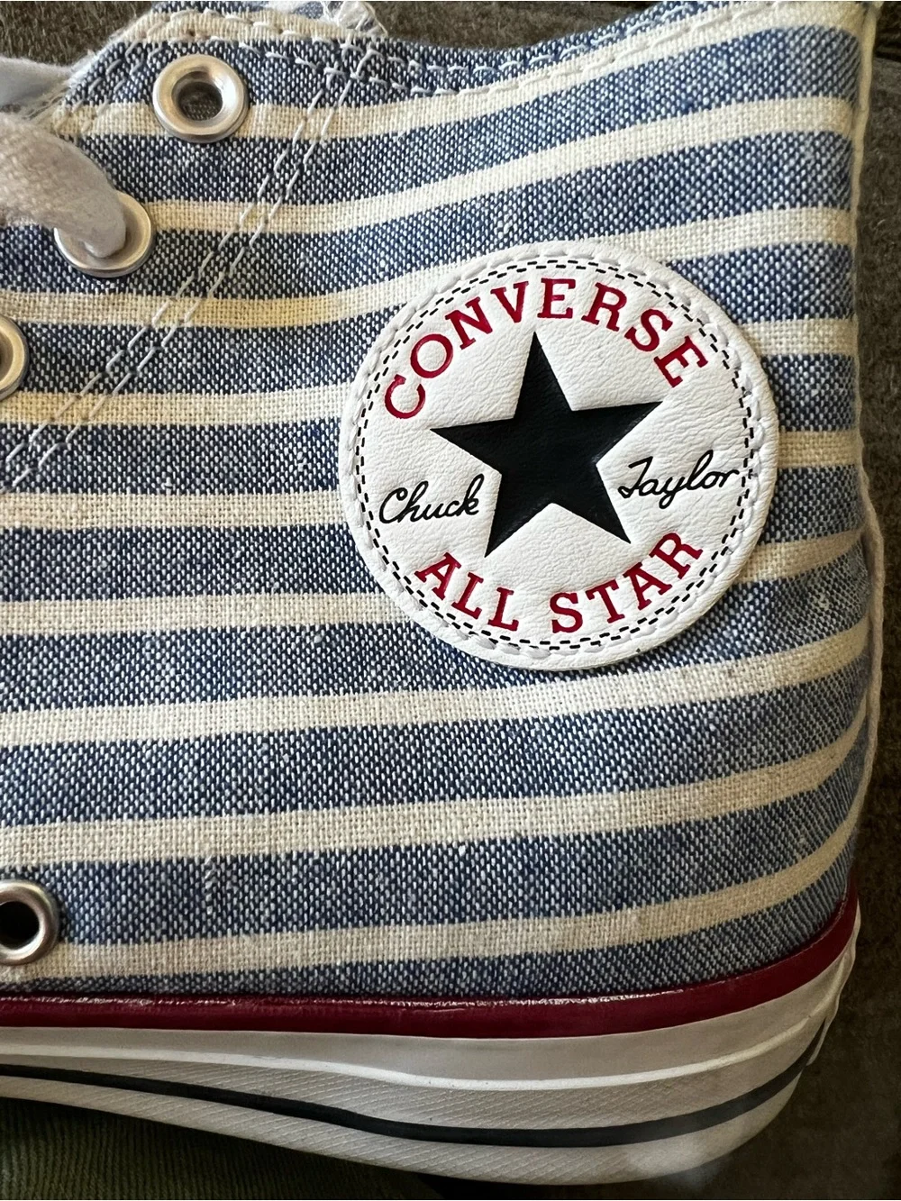 Blue Stripe Chuck Taylor All Star Converse Hi Top Sneakers women’s 10 Men’s 8 - Picture 10 of 11